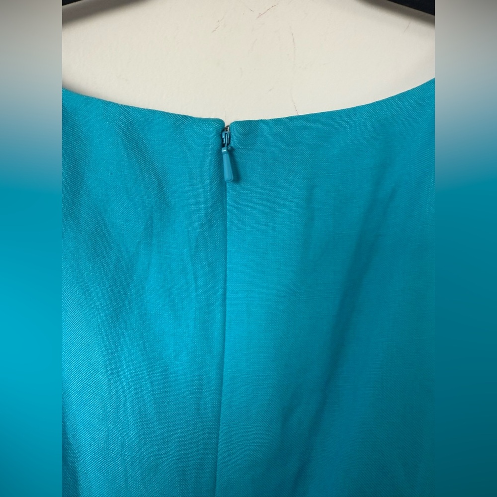 Vintage 80s 90s Adriana Papell Turquoise Fitted Linen Side Tie Gorgeous Dress - Picture 11 of 15